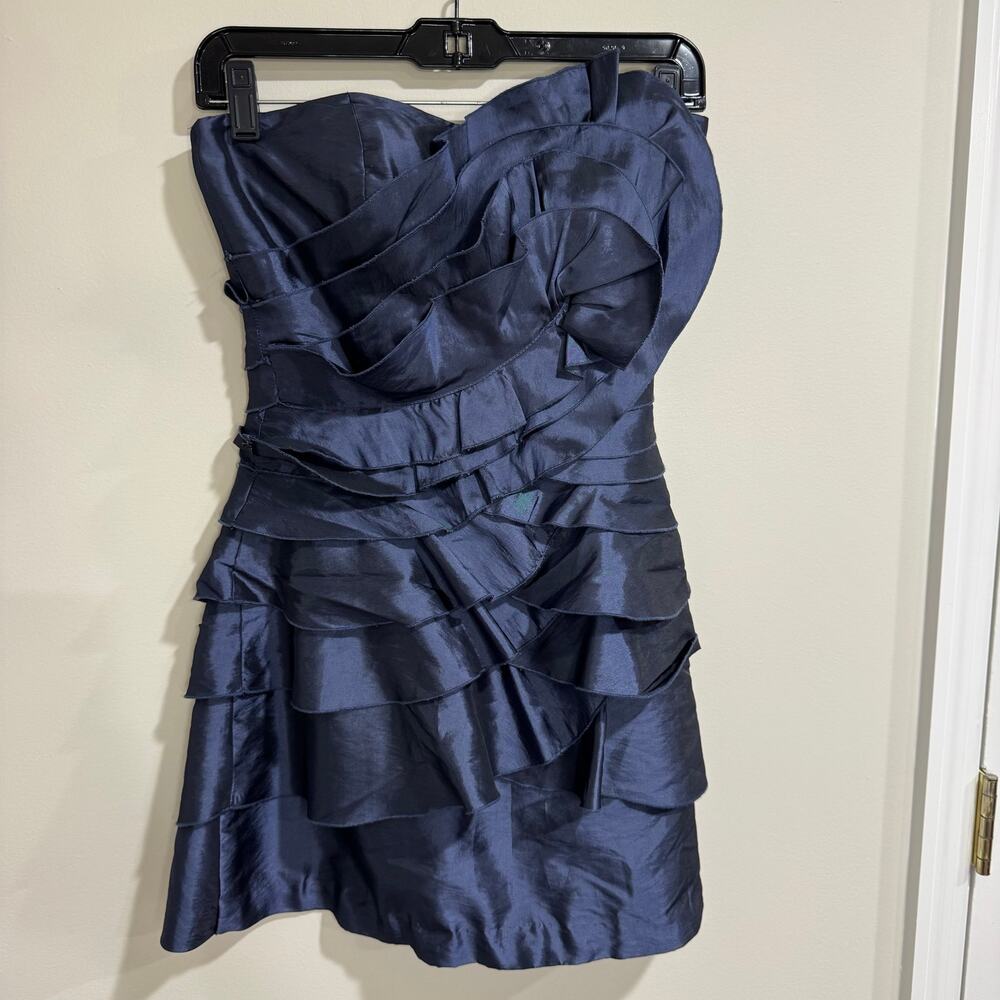 BCBGeneration Womens Flower Ruffle Strapless Cocktail Dress Blue Size 2 XS